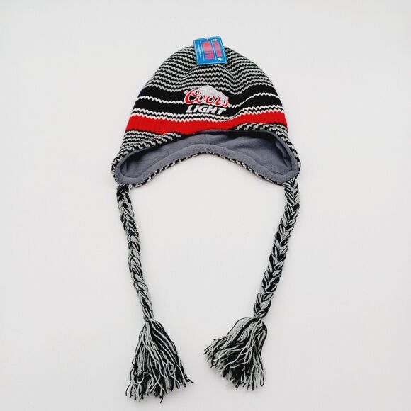 Coors Light Winter Ear Flap Hat West Coast Novelty Adult Blk Red Stripe NWT - Picture 1 of 4